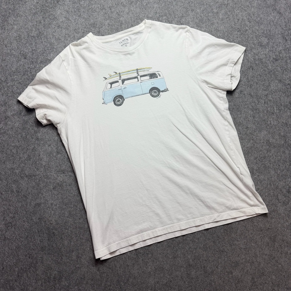 J.Crew Shirt Mens Large White Surf Van Graphic Beach Tee Summer Casual